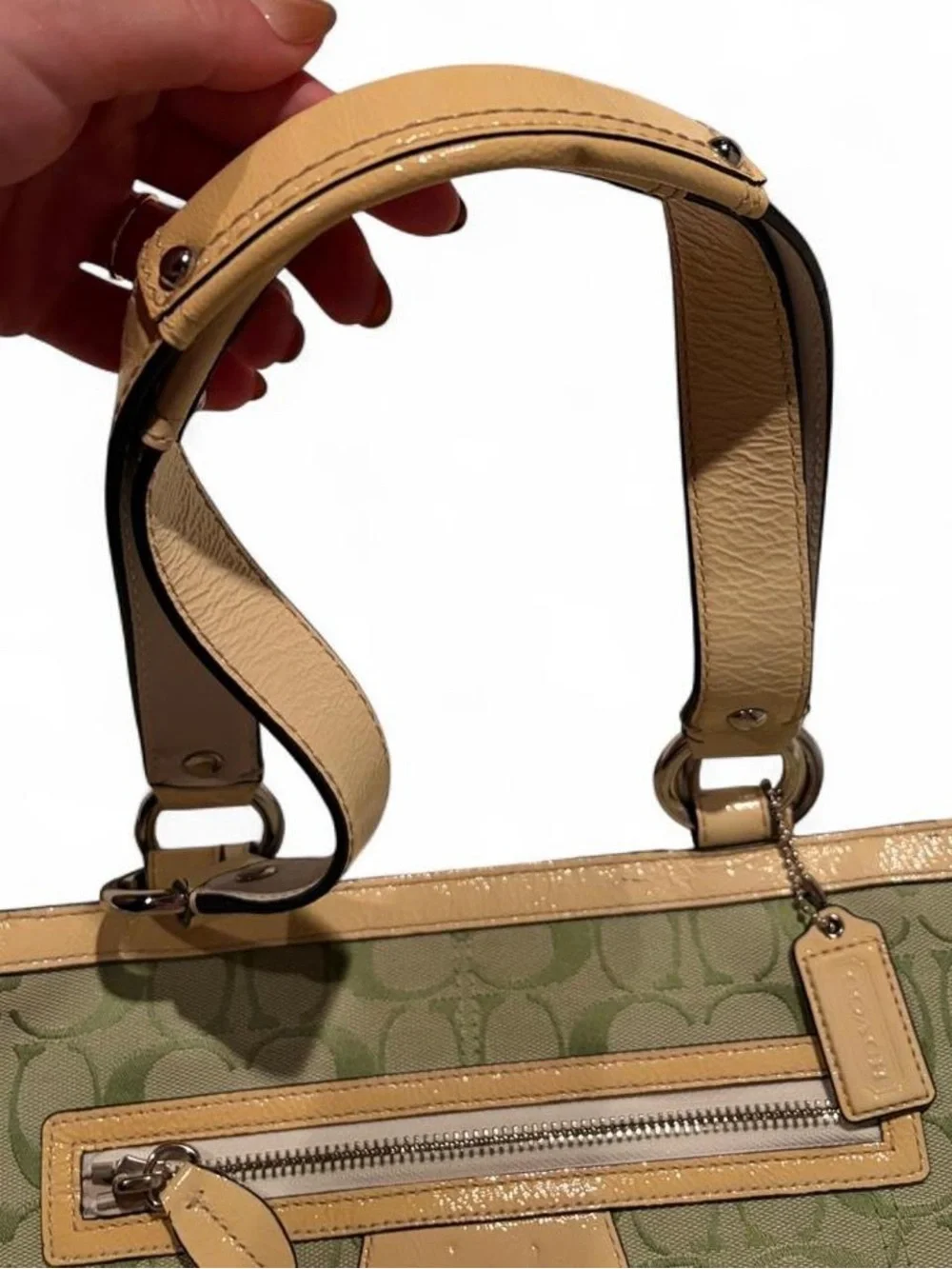 Coach Signature Tote Bag in Green with Yellow Trim